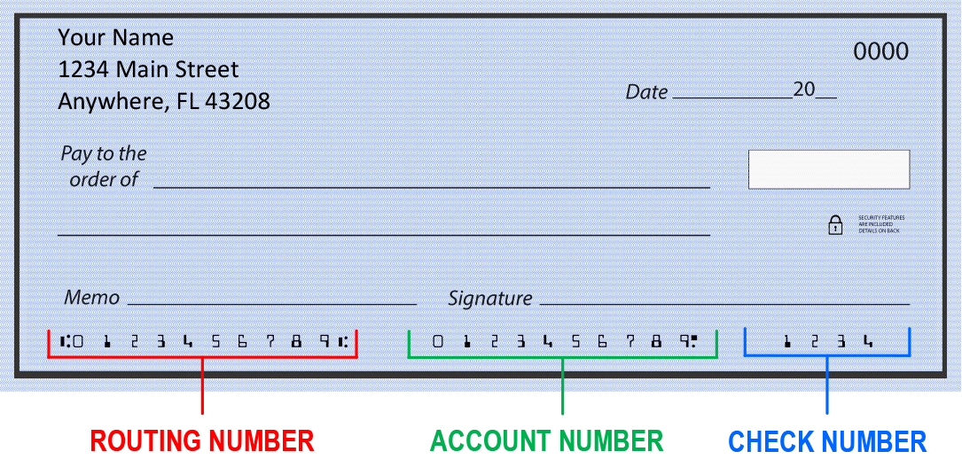 Example of routing numbers for direct deposit